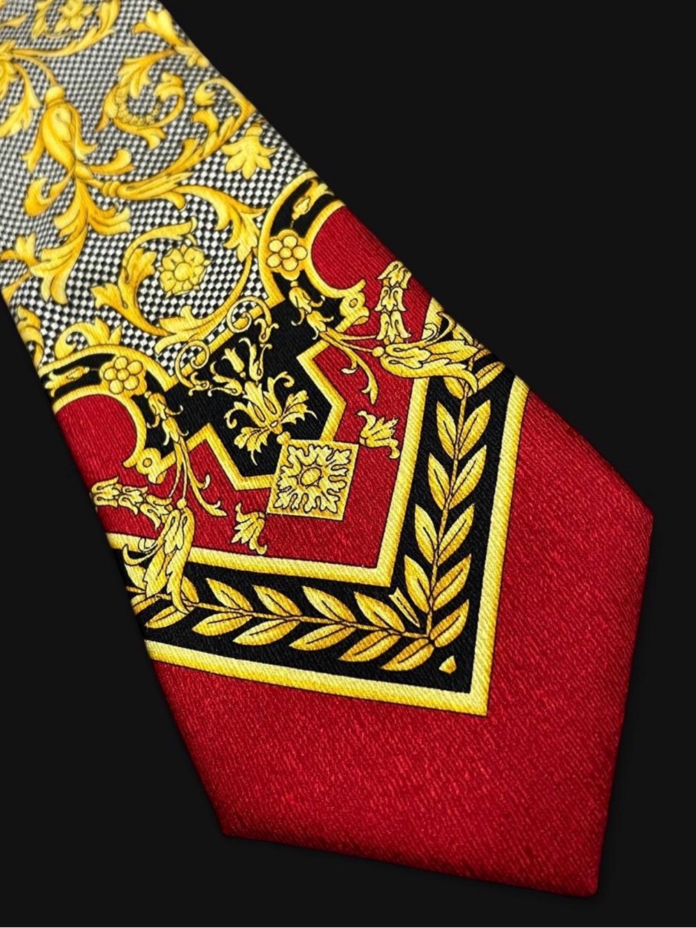 Versace Red Tie with Gold Baroque Motif